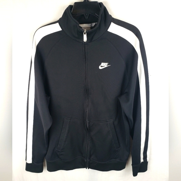 Nike Athletic Black w/White Stripes Jacket w/Pockets Men Sz L - Picture 1 of 9
